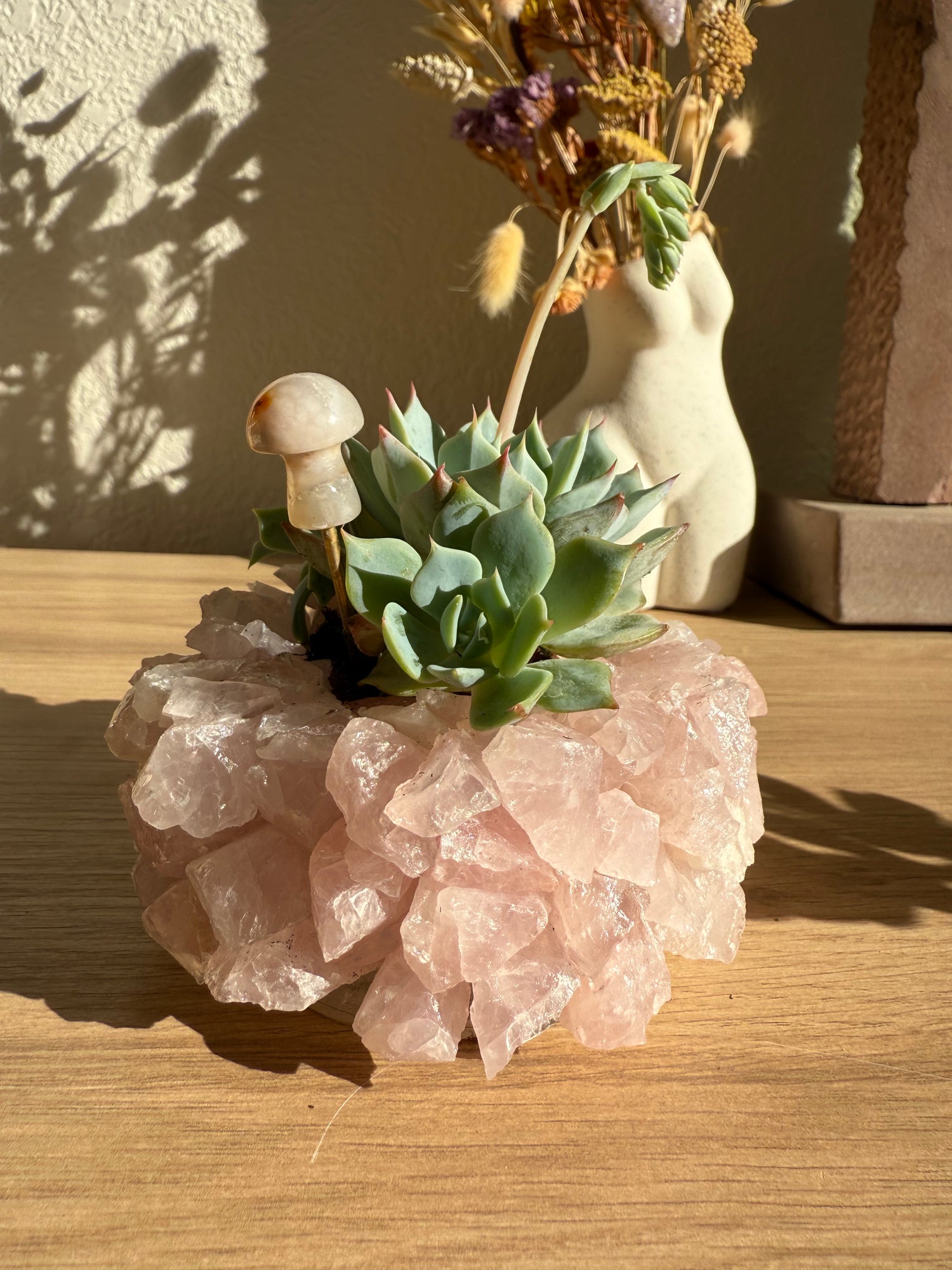 crystals in plant pots Rose Quartz Crystal Planter Pot