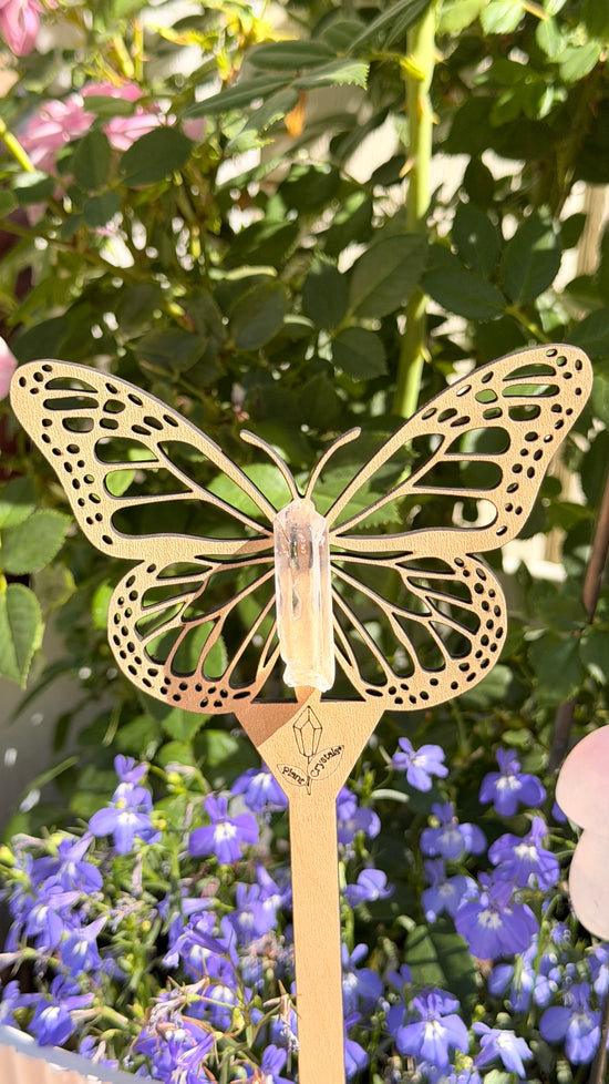 Wood Butterfly Crystal Plant Stake