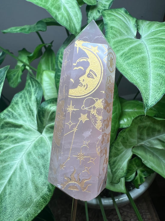 Mystic Rose Quartz Tower Plant Crystal