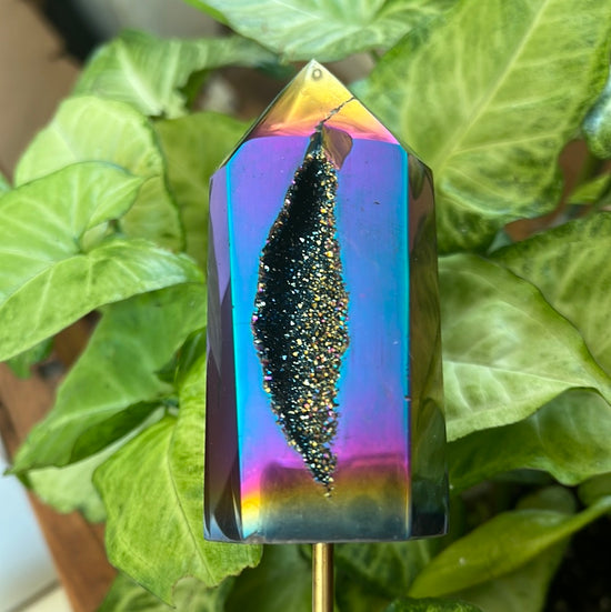 Rainbow Aura Titanium Tower Plant Crystal